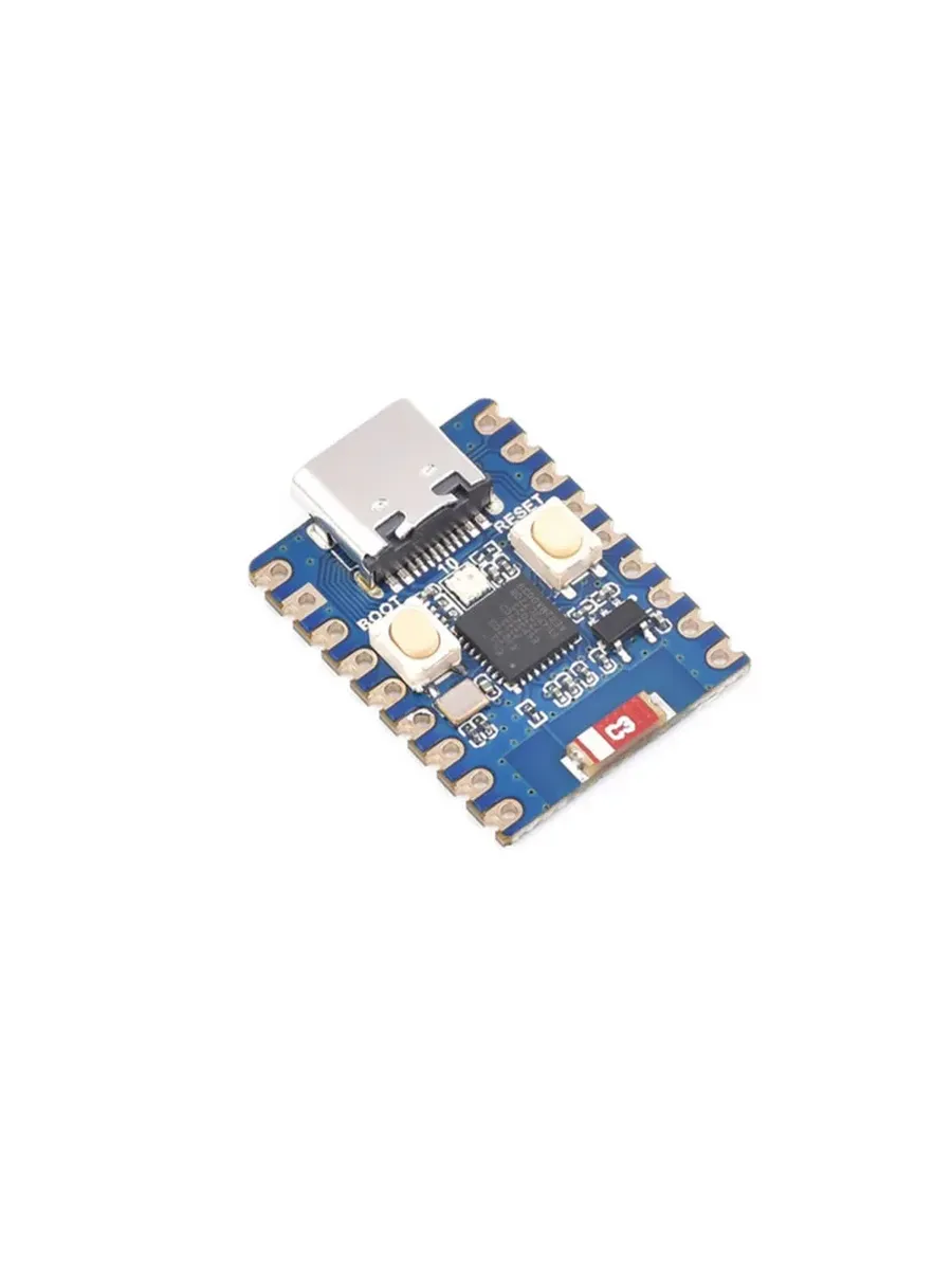 Реальная компактная плата ESP32-C3-Zero с USB-C и кнопками BOOT и RESET