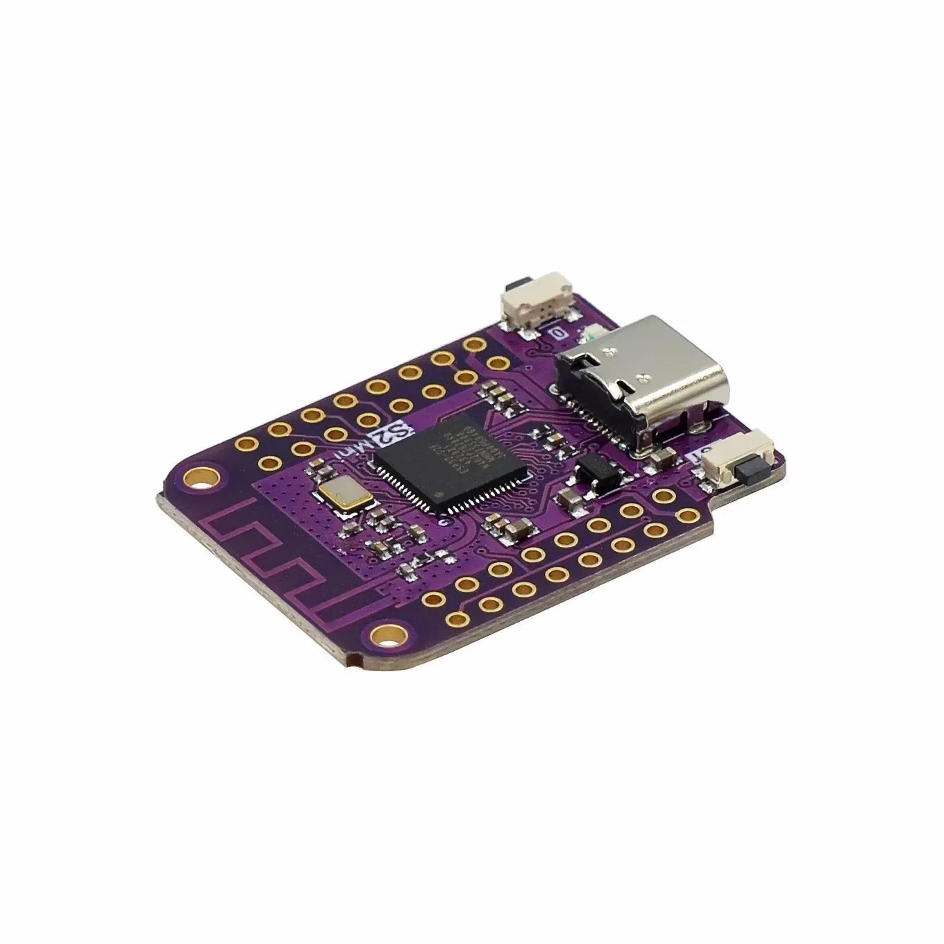 Реальная плата Waveshare ESP32-S2 Mini с USB-C, модулем ESP32-S2FNR2 и PCB-антенной для профиля ESP32-S2-MINI